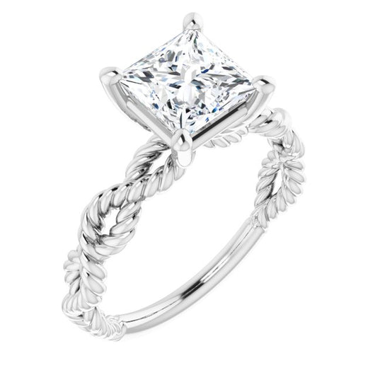 10K White Gold Customizable Princess/Square Cut Solitaire with Infinity-inspired Twisting-Rope Split Band