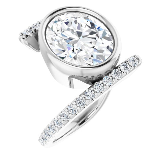 10K White Gold Customizable Bezel-set Oval Cut Design with Bypass Pavé Band