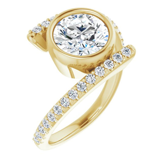 10K Yellow Gold Customizable Bezel-set Round Cut Design with Bypass Pavé Band