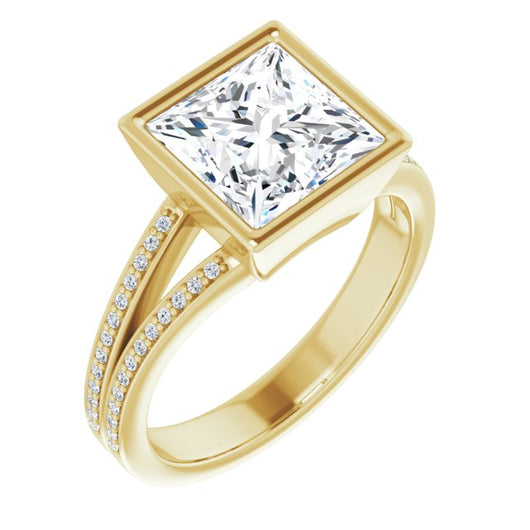 10K Yellow Gold Customizable Bezel-set Princess/Square Cut Design with Split Shared Prong Band