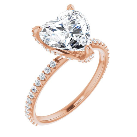 10K Rose Gold Customizable Heart Cut Design with Round-Accented Band, Micropav? Under-Halo and Decorative Prong Accents)