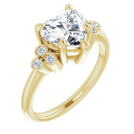 14K Yellow Gold Customizable 7-stone Heart Cut Center with Round-Bezel Side Stones