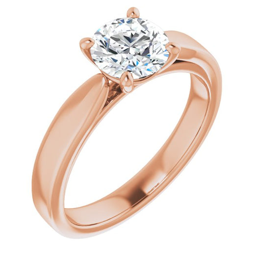 10K Rose Gold Customizable Round Cut Cathedral Solitaire with Wide Tapered Band