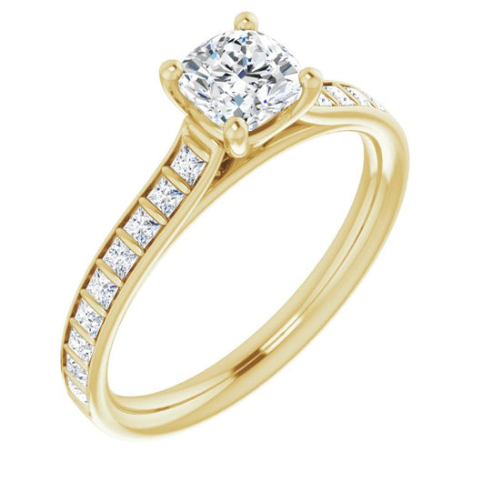 10K Yellow Gold Customizable Cushion Cut Style with Princess Channel Bar Setting