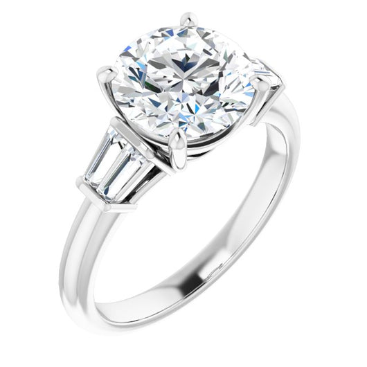 18K White Gold Customizable 5-stone Round Cut Style with Quad Tapered Baguettes