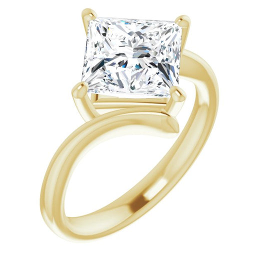 10K Yellow Gold Customizable Princess/Square Cut Solitaire with Thin, Bypass-style Band