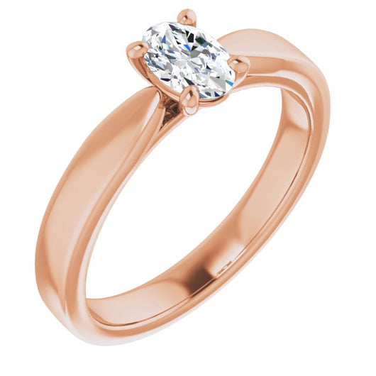 10K Rose Gold Customizable Oval Cut Cathedral Solitaire with Wide Tapered Band