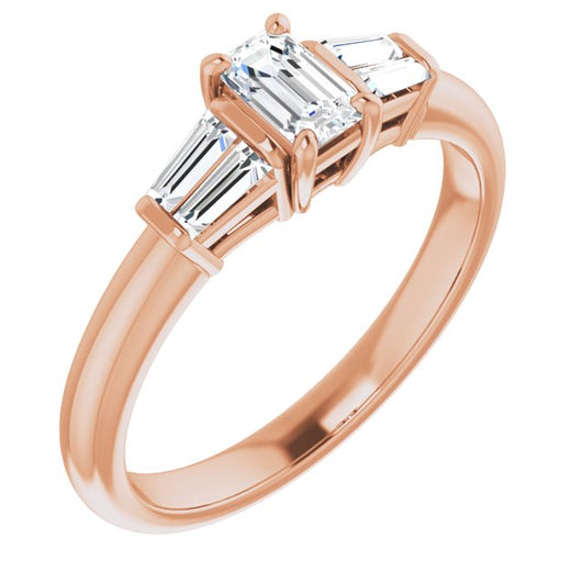 10K Rose Gold Customizable 5-stone Emerald/Radiant Cut Style with Quad Tapered Baguettes