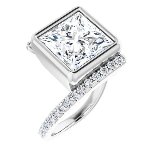 10K White Gold Customizable Bezel-set Princess/Square Cut Design with Bypass Pavé Band