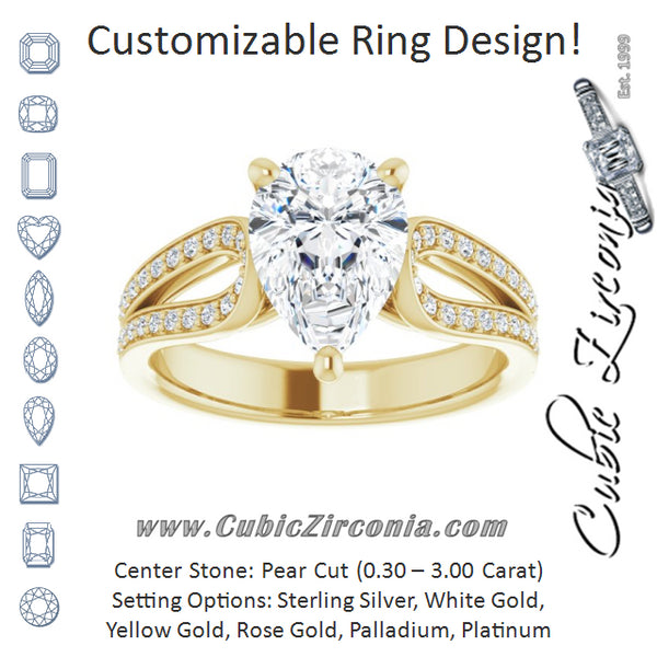 Cubic Zirconia Engagement Ring- The Annemarie (Customizable Pear Cut Design featuring Shared Prong Split-band)