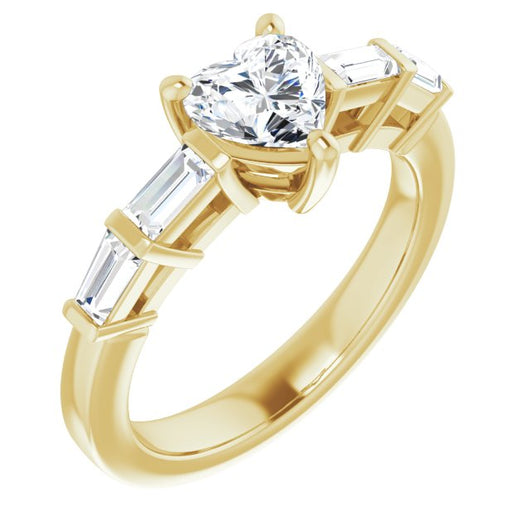 10K Yellow Gold Customizable 9-stone Design with Heart Cut Center and Round Bezel Accents