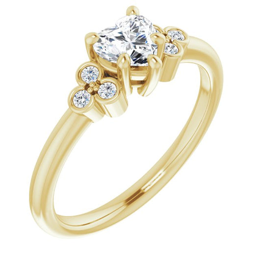 10K Yellow Gold Customizable 7-stone Heart Cut Center with Round-Bezel Side Stones