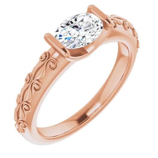 10K Rose Gold Customizable Bar-set Oval Cut Setting featuring Organic Band