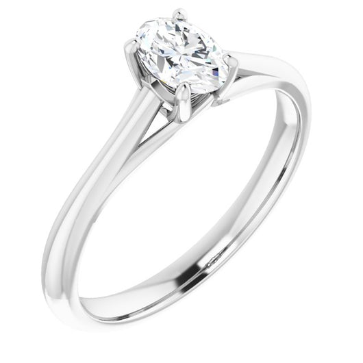 10K White Gold Customizable Oval Cut Solitaire with Crosshatched Prong Basket