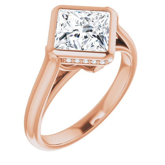 10K Rose Gold Customizable Princess/Square Cut Semi-Solitaire with Under-Halo and Peekaboo Cluster