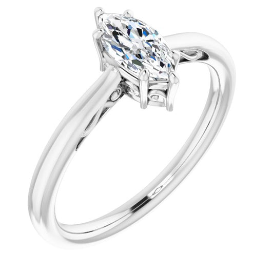 10K White Gold Customizable Marquise Cut Solitaire with 'Incomplete' Decorations