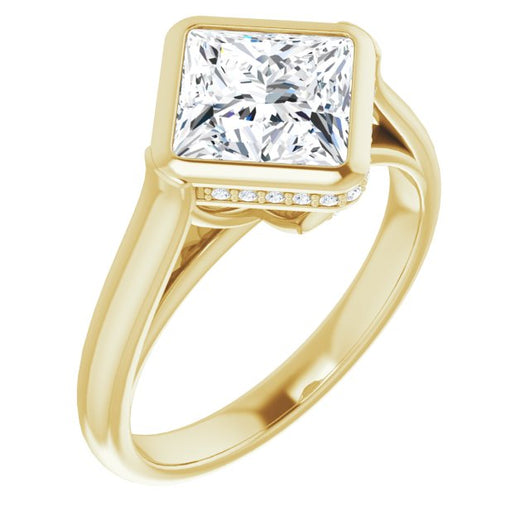 10K Yellow Gold Customizable Princess/Square Cut Semi-Solitaire with Under-Halo and Peekaboo Cluster