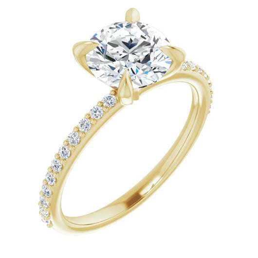 10K Yellow Gold Customizable Round Cut Style with Delicate Pavé Band