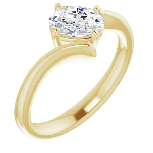 10K Yellow Gold Customizable Oval Cut Solitaire with Thin, Bypass-style Band