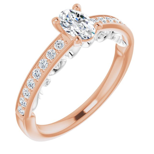 14K Rose & White Gold Customizable Oval Cut Design featuring 3-Sided Infinity Trellis and Round-Channel Accented Band