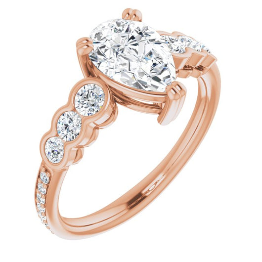 10K Rose Gold Customizable Pear Cut 7-stone Style Enhanced with Bezel Accents and Shared Prong Band