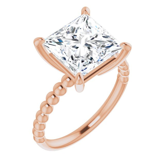 10K Rose Gold Customizable [[Cut] Cut Solitaire with Thin Beaded-Bubble Band