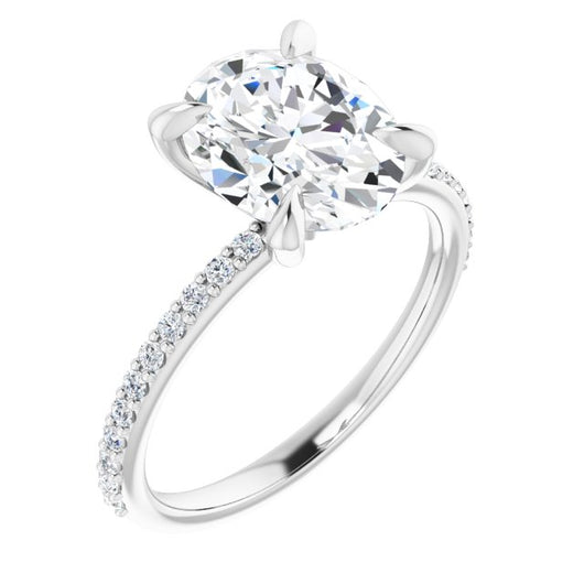 10K White Gold Customizable Oval Cut Style with Delicate Pavé Band