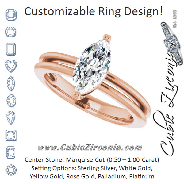 Cubic Zirconia Engagement Ring- The Evie (Customizable Marquise Cut Solitaire with Grooved Band)