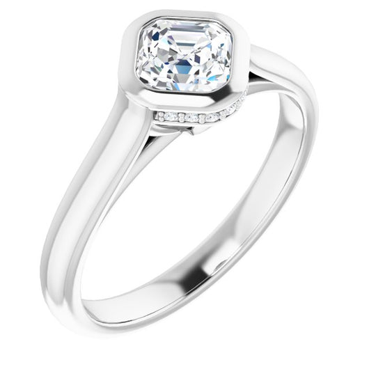 10K White Gold Customizable Asscher Cut Semi-Solitaire with Under-Halo and Peekaboo Cluster