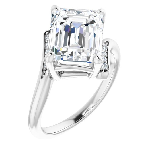 10K White Gold Customizable 11-stone Emerald/Radiant Cut Design with Bypass Channel Accents