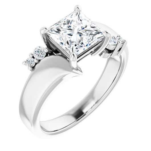 10K White Gold Customizable 5-stone Princess/Square Cut Style featuring Artisan Bypass