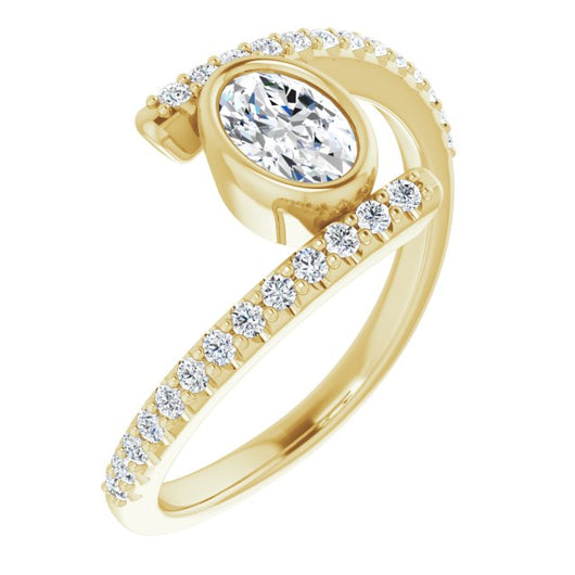 10K Yellow Gold Customizable Bezel-set Oval Cut Design with Bypass Pavé Band