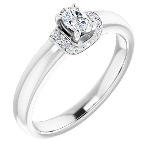 10K White Gold Customizable Oval Cut Style featuring Saddle-shaped Under Halo