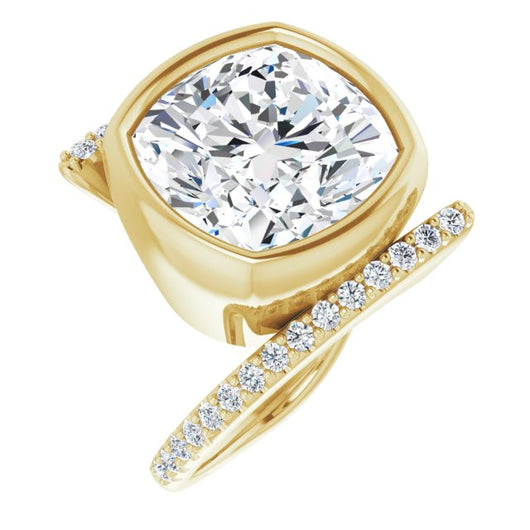 10K Yellow Gold Customizable Bezel-set Cushion Cut Design with Bypass Pavé Band