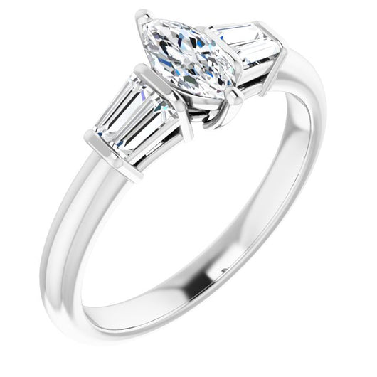 10K White Gold Customizable 5-stone Marquise Cut Style with Quad Tapered Baguettes