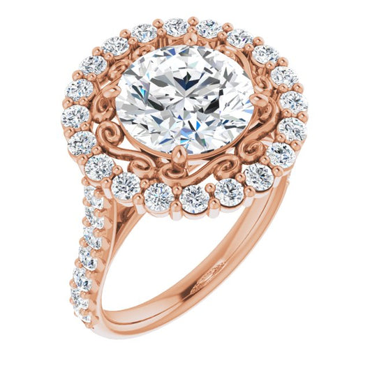 10K Rose Gold Customizable Round Cut Cathedral Style with Oversized Halo