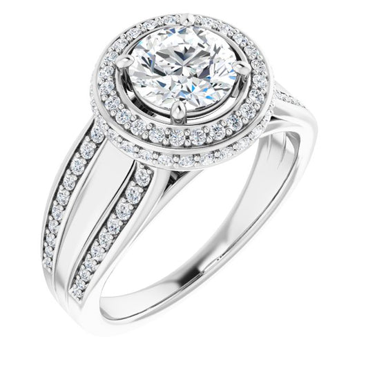 10K White Gold Customizable Halo-style Round Cut with Under-halo & Ultra-wide Band