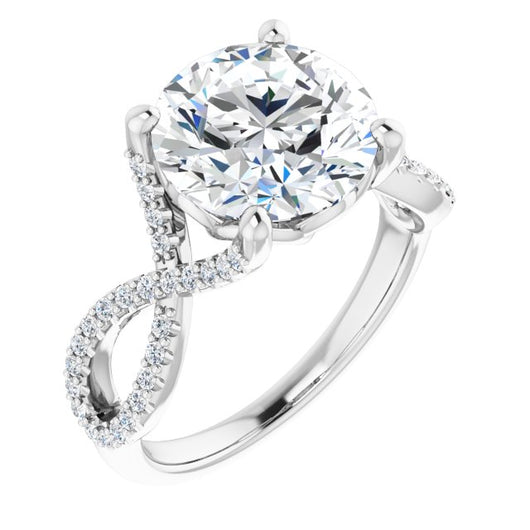 10K White Gold Customizable Round Cut Design with Twisting Infinity-inspired, Pavé Split Band