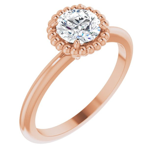 10K Rose Gold Customizable Round Cut Solitaire with Beaded Metallic Milgrain