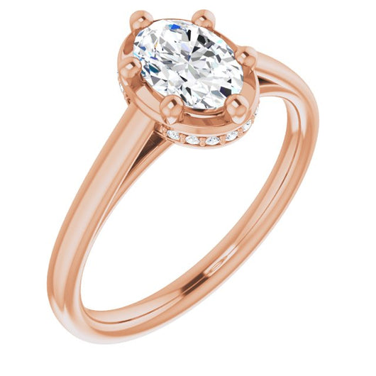 10K Rose Gold Customizable Super-Cathedral Oval Cut Design with Hidden-stone Under-halo Trellis