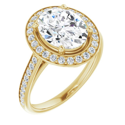 10K Yellow Gold Customizable Cathedral-raised Oval Cut Halo-and-Accented Band Design