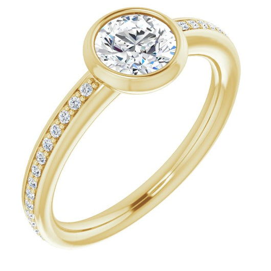 10K Yellow Gold Customizable Bezel-Set Round Cut Center with Thin Shared Prong Band