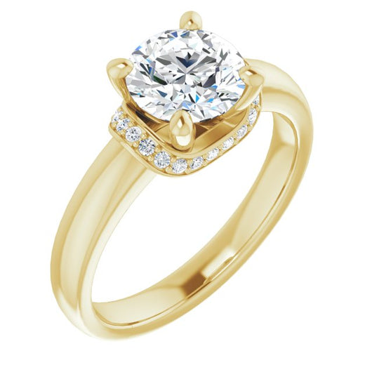 10K Yellow Gold Customizable Round Cut Style featuring Saddle-shaped Under Halo