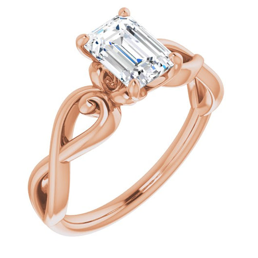 10K Rose Gold Customizable Emerald/Radiant Cut Solitaire Design with Tapered Infinity-symbol Split-band