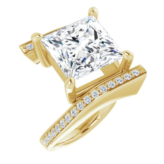 10K Yellow Gold Customizable Faux-Bar-set Princess/Square Cut Design with Accented Bypass Band