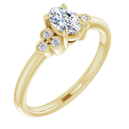 10K Yellow Gold Customizable 7-stone Oval Cut Center with Round-Bezel Side Stones