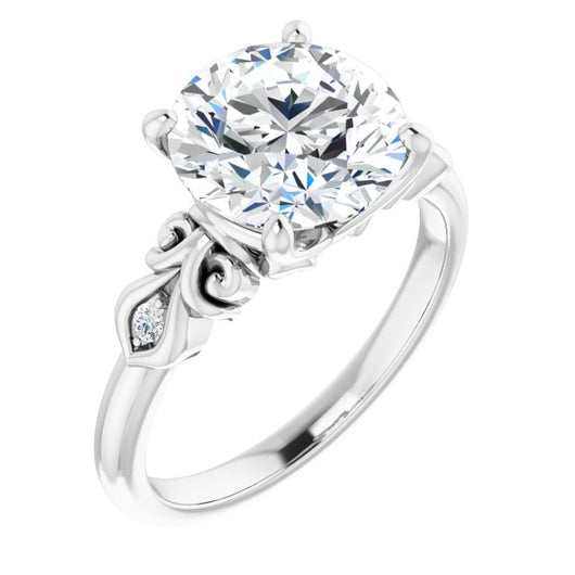 10K White Gold Customizable 3-stone Round Cut Design with Small Round Accents and Filigree