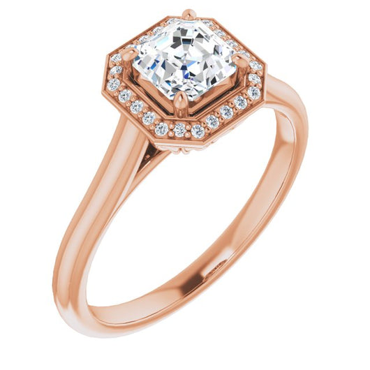 10K Rose Gold Customizable Cathedral-Raised Asscher Cut Halo Style