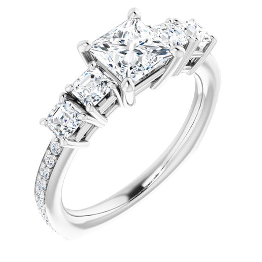 10K White Gold Customizable Princess/Square Cut 5-stone Style with Quad Princess/Square Accents plus Shared Prong Band