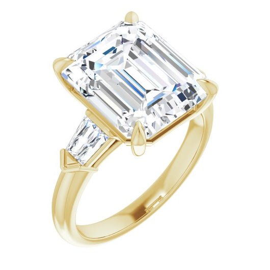 10K Yellow Gold Customizable 5-stone Design with Emerald/Radiant Cut Center and Quad Baguettes